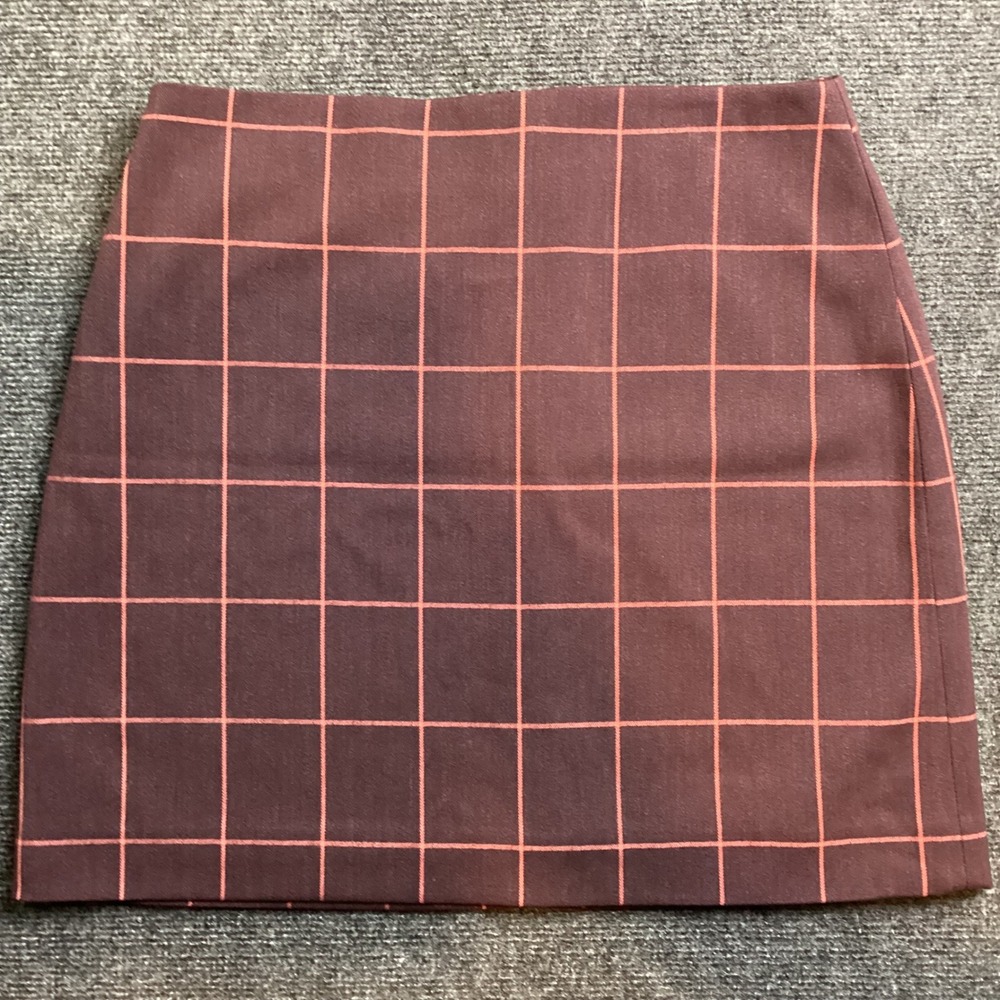 CeCe Womens Burgundy Windowpane Plaid Mini Skirt Size 6 Grid Lined Zipper 201